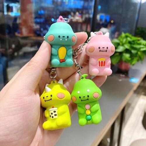2021 New Silicone Cute Foodie Dinosaur Key Chain For Women Key Rings Car Bag Accessories Charm Animal Ornaments Lady Keychain