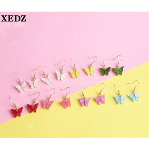 XEDZ Colorful Butterfly Fashion Earring Acetic Acid Jewelry Cute Insect Ear Pendant Minimalist Metal Hook Jewelry Gift For Women