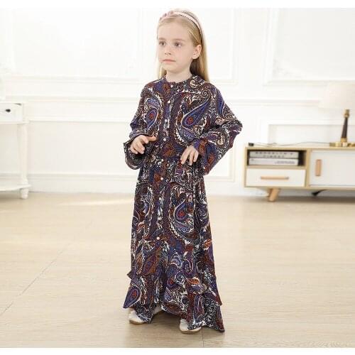 Dubai Turkey Hijab Muslim Dress Eid Mubarak Girls Kaftan Abaya Islam Clothing Abayas For Kids Robe Musulman Children Dresses
