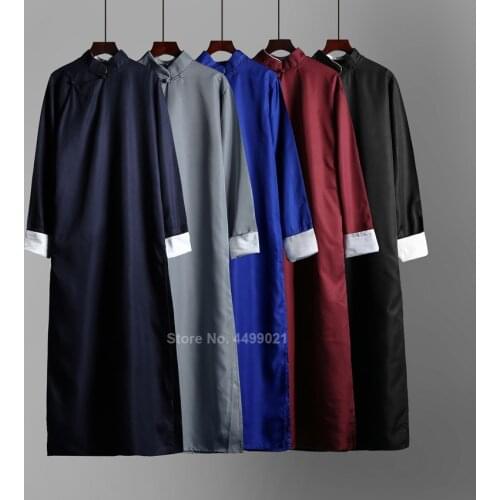 Man Chinese Traditional Gowns Crosstalk Stage Performance Costume Adult Long Sleeve Solid Wedding Bridegroom Tang Suit Robes