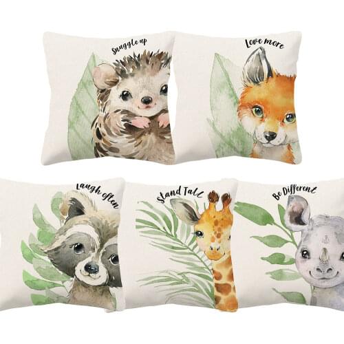 Baby Animals Giraffe Hedgehog Owl Cushion Cover Flower Throw Pillow Case Home Decor 45X45cm Living Room Decoration