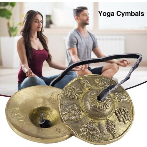 New 1 Pair Yoga Cymbals Brass Cymbal Bell Chimes Tibetan Buddhist Style Tingsha Meditation Yoga Accessory Instrument Cymbals