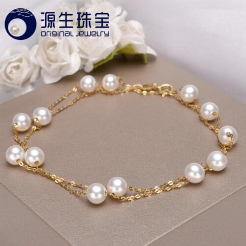 [YS] 18K Gold 5-5.5mm White Pearl Necklace China Freshwater Pearl Necklace Jewelry