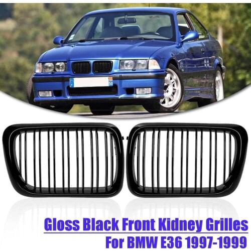 Pair Front Kidney Grilles Grille Glossy Black Dual Slat For BMW E36 1997 1998 1999 Car Racing Grills