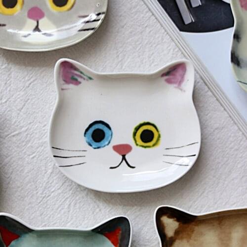 Hand-Painted Personalized Creative Super Cute Cat Face Seasoning Dish Ceramic Cartoon Sauce Small Plate Sushi Soy Sauce Dish