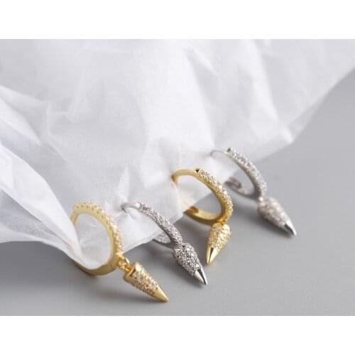 925 Sterling Silver Cone Hoop Earrings for Women Men Geometric CZ Gold Silver Earrings Jewelry Gifts S-E1376