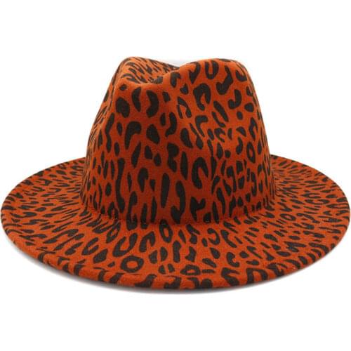 Fashion Leopard Printing Jazz Men Women Unisex Vintage Trilby Cap Fedora Hats Flat Top Leisure Big Brim Felt Panama Hat