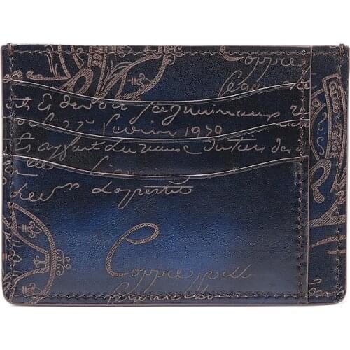 TERSE_Top Italian genuine leather mans card holder patina handmade id card wallet vintage 4 colors luxury style service 385-1