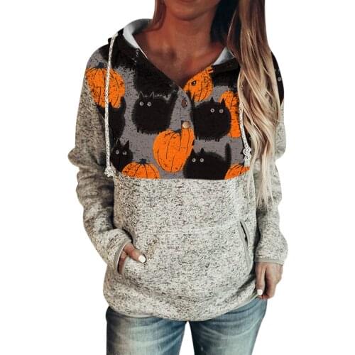 Halloween Oversized Hoodie Women Casual Pumpkin Printed Sweatshirts Top Winter Fleece Long Sleeve Pullover With Pocket Hoodies