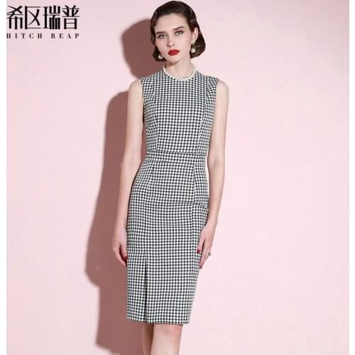 Fashion Celebrity Vest Skirt 2021 Spring And Autumn New Retro Fashion Thousand Bird Lattice Sleeveless Dress