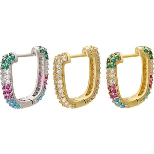 1PCS Rainbow Color Copper Zircon Geometry Hoop Earring For Women, Handmade Drop Earring Supplies Jewelry Accessories