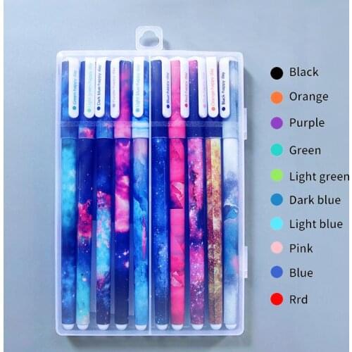 10Pcs/set Colored Neutral Gel Pen 0.5mm Needle Tip With Box Art Painting Drawing Writing Handle Office Stationery Blue Black Ink