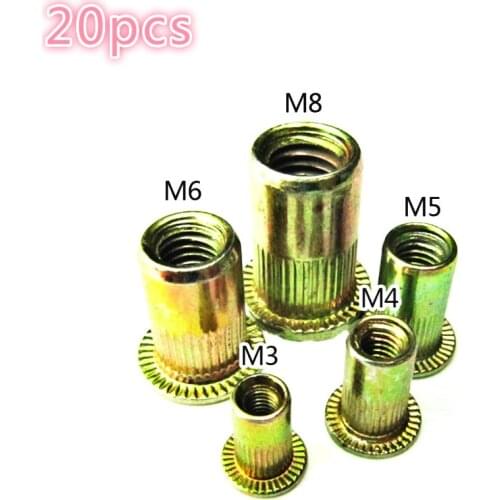 20pcs M3 M4 M5 M6 M8 304 Stainless Steel Carbon Steel Aluminum Flat Head Blind Rivet Nut Insert Rivnut Nutsert for Screw Bolt