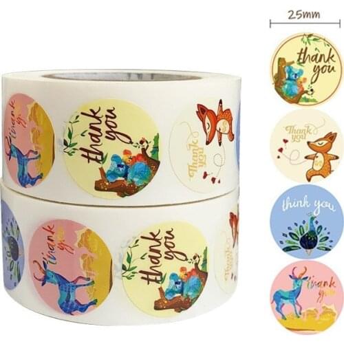 28MM Animal Oil Painting Style Thank You Sealing Sticker Self Adhesive Envelope Baking Wedding Party Gift Decoration Stationery