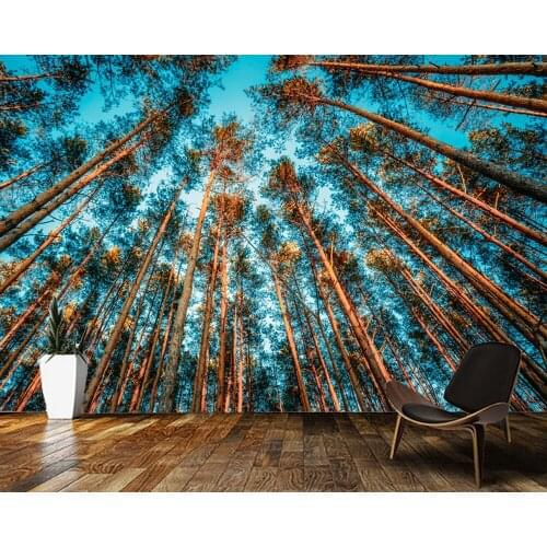 Papel de parede Tall pine forest 3d wallpaper natural landscape 3d ceiling wallpaepr,living room kitchen bedroom mural
