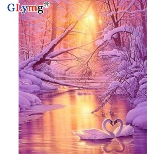 GLymg 5d Diy Diamond Painting Full Drill Cross Stitch Snow Swan Diamond Embroidery Square Rhinestones Mosaic Gift Home Decor