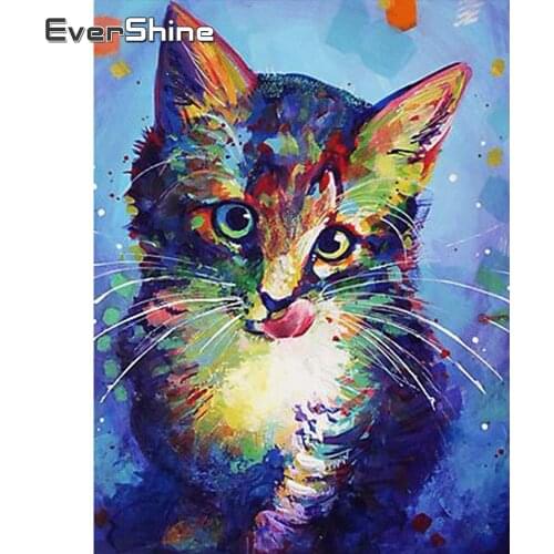 EverShine Full Square Diamond Embroidery Color Animals Diamond Painting Cat Rhinestone Mosaic Cross Stitch Wall Art