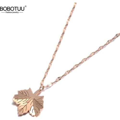 BOBOTUU Trendy Bohemia Maple Leaf Pendant Necklaces For Women Titanium Stainless Steel Choker Necklace Jewelry BN19143