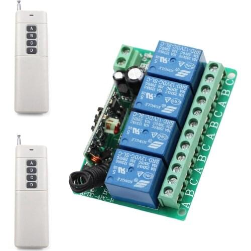DC 12V 4 CH 315Mhz 433Mhz Wireless Remote Control Lighting Switch Receiver With 0-1000M Long DistanceTransmitter Free Shipping