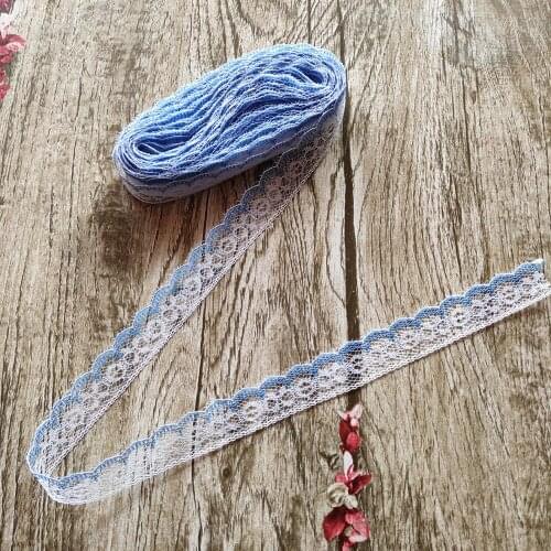 Hot sales 10 yards beautiful 18mm wide embroidery lace White and Blue mesh belt clothing decorative arts and crafts