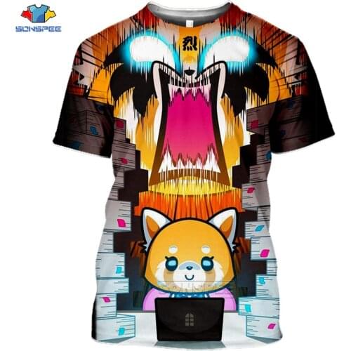 SONSPEE Punk Death Metal Aggretsuko T Shirt Women 3d Print Summer Tee Shirt Homme Top Short Sleeve T-Shirt Oversize Cartoon Game