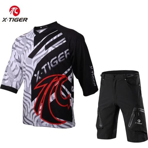 X-Tiger Middle Sleeve DH Shirt 100% Polyester Downhill Jersey Cycling Clothes Bike Set Breathable Anti-sweat Cycling Jerseys
