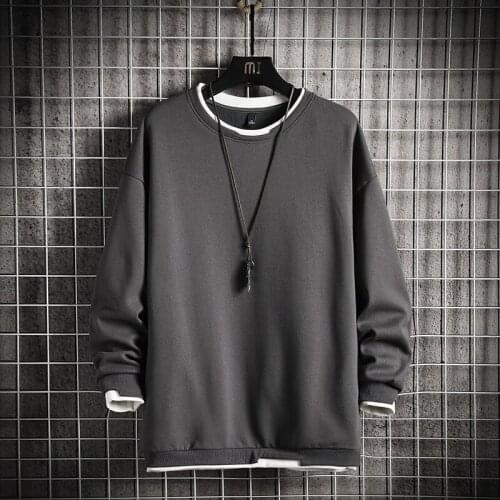 GlacialWhale Crewneck Sweatshirt Men Solid color Japanese Streetwear Harajuku Oversized Coffee Hoodie Men Sweatshirts Hoodies