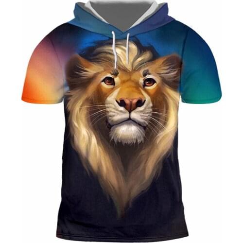 IFPD EU Size 3D T Shirt With Cap Printed Lion Summer Casual Sport Hooded Tshirts Plus Size Short Sleeves Hip Hop Fashion Tops