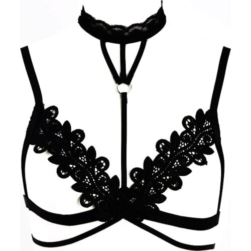 JLX.HARNESS Black Sexy Lingerie Lace Bras Hollow Out For Women High Quality Lace Cage Bra Underwear Bandage Body Harness