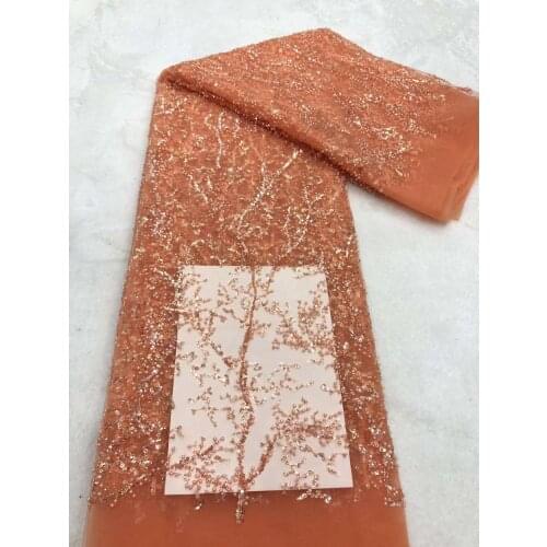 Hot Selling French Mesh Lace Fabric Nigerian Swiss Tulle Embroidery Sequins Beads Craft Sewing Party Wedding Dress 5 Yards Bpodq