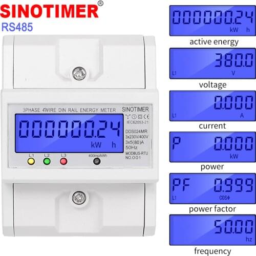 Multifunctional RS485 Modbus 3 Phase 4 Wire Electronic Wattmeter Power Consumption Energy Meter 5-80A 380V AC 50Hz Backlight
