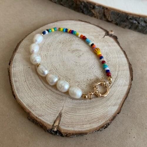 2020 Fashion Real Pearl Jewelry Bohemian Multi-Color Beads Freshwater Pearl Bracelet for Women Party