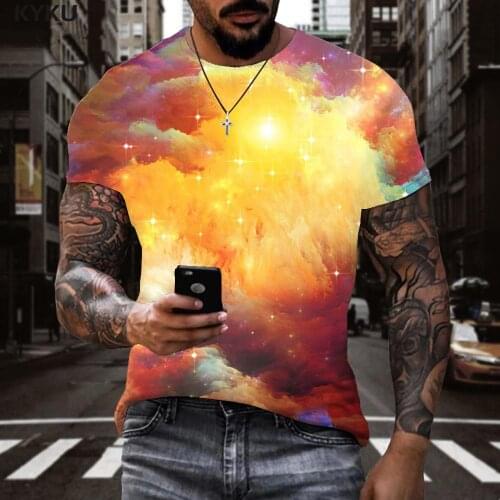 KYKU Galaxy T-shirt Men Smoke Tshirt Printed Colorful Anime Clothes Nebula Funny T shirts Mens Clothing T shirts New Male