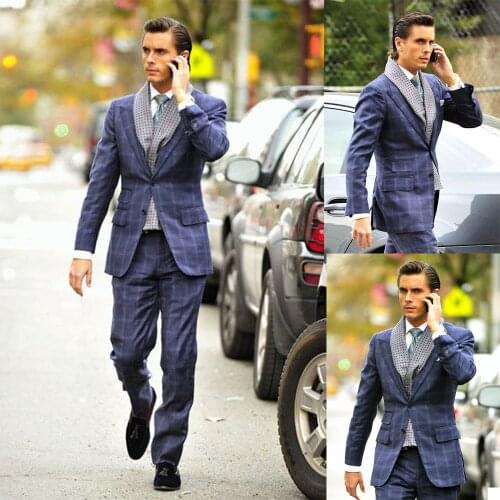 2 Pieces Men Suits&Blazer+Pant Formal Modern Design Tuxedos Lattice Custom Made Handsome Wedding Suits