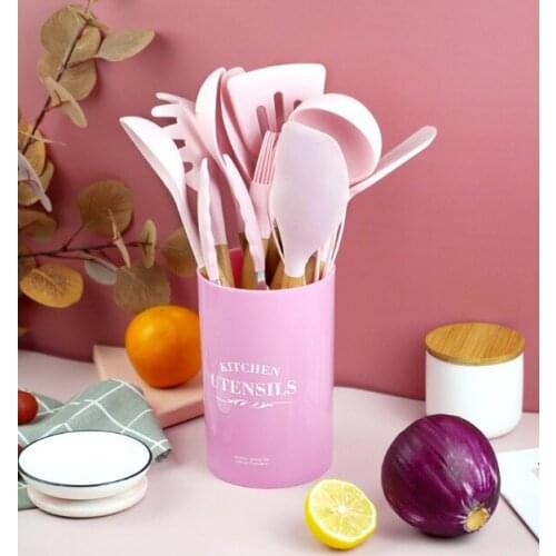 Non-stick silicone cooking utensils set cookware silicone kitchen accessories cooking tools set storage box kitchen spoon set