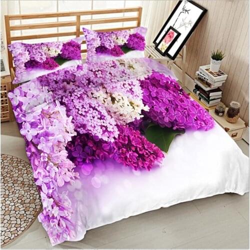3d Lilacs print full queen king double size bedding set of duvet cover bed sheet pillow cases 4pcs