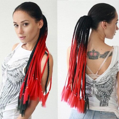 Kanekalon Braiding Hair Ponytail Extensions Hair for Braids Natural Colourful Overhead Tail Hairpiece with Elastic Band