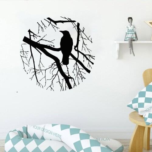 Bird Crow Wall Sticker Gothic Round Wall DecalHome Decor For Living Room Removable Wall Sticker Vinyl Art Mural DW8124