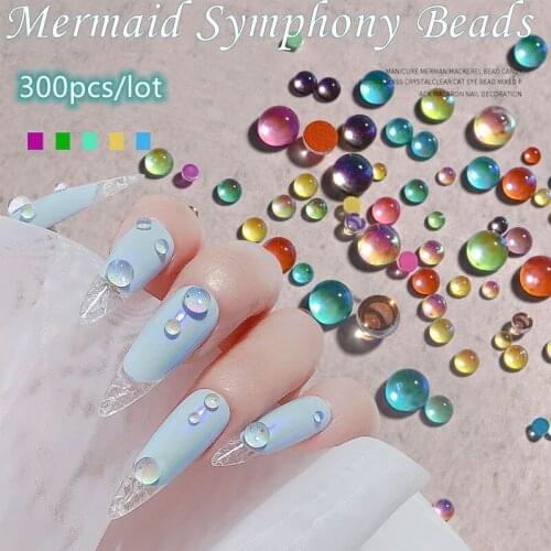 New Mermaid Beads Nail Charm Illusion Round Glass Crystal Beads Mixed Nail Art Decoration Diamond Charm