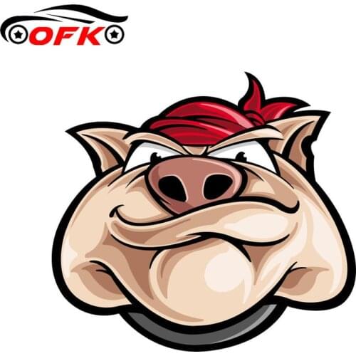 OFK 15CM*13.6CM Personality Mean Pig Head Style Car Sticker Cartoon Cute Body Decal Cover Scratches Waterproof