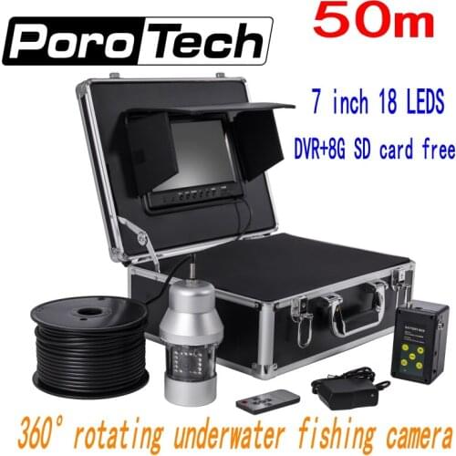 F08 50m 7" LCD Monitor underwater camera 360 degree Rotate Fishing Camera 18pcs LED lights Fish Finder system with DVR +8GB free