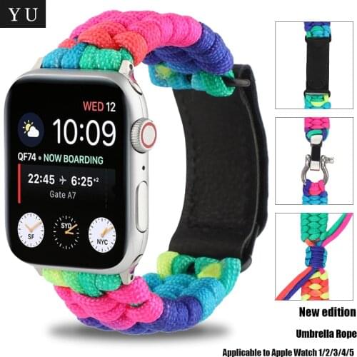 New rainbow parachute rope Strap for Apple Watch 38/40/42/44mm Bracelet bands for iWatch Series 5 4 3 2 1 Watchband Accessories