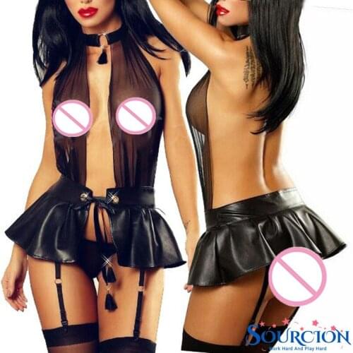 Sourcion Latex Erotic Dress Sex Role Play Cosplay Women Porno Baby Doll Erotic Sexy Lingerie Costumes Babydoll Underwear Clothes