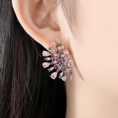 AAA Cubic Zircon Stud Earring Charm For Women Exquisite Sector Shape Party Wedding Earring Jewelry Fashion Accessories Wholesale