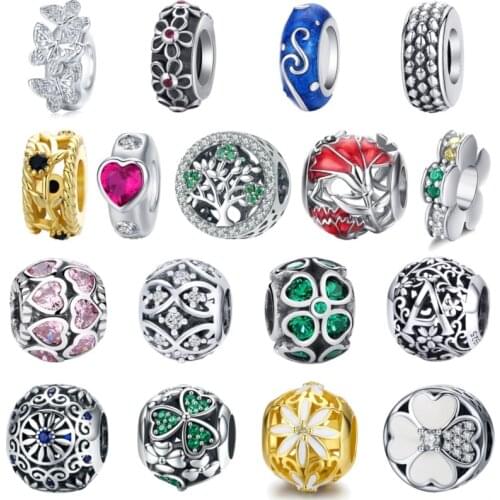 BISAER 925 Sterling Silver Heart Engrave Heart Beads Charms Fit Women Charm Bracelet Authentic 925 Silver Jewelry Making Perle