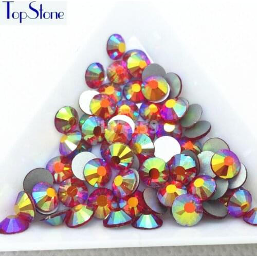 TopStone Gold Orange AB Color ss3-ss30 Round Glass Crystal Flatbacks Nail Art 3D Stones Glue On Non Hotfix Rhinestones