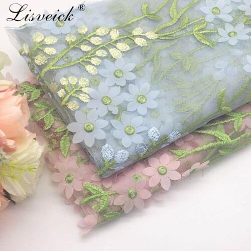 2meter 3D flower embroidered mesh tulle soft lace fabric girls clothes women dress Childrens clothing sewing supplies