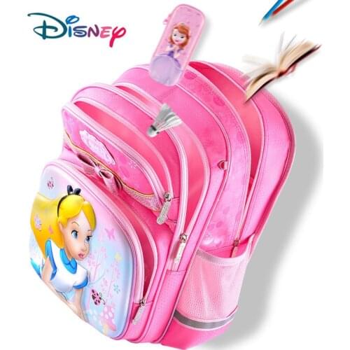 Disney Waterproof School Book Backpack Cartoon Princess Alice Student Bags Kids Girl New Upgraded Reflective Large Capacity Bag