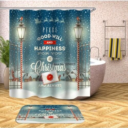 Cartoon Santa Claus Snowman Shower Curtain Waterproof Polyester Cute Christmas Cat Bathtub Decoration Bathroom Curtain Cortina