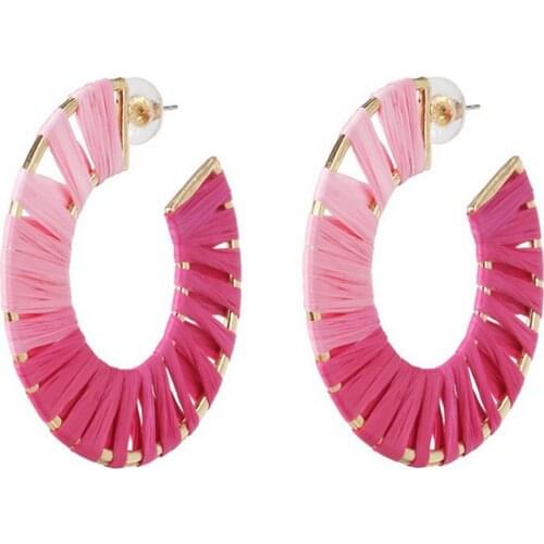 Cute Raffia Hoop Earrings For Women 2021 Boho Vintage Korean Fashion Dangle Earings Summer Jewelry Gothic Accessories Wholesale